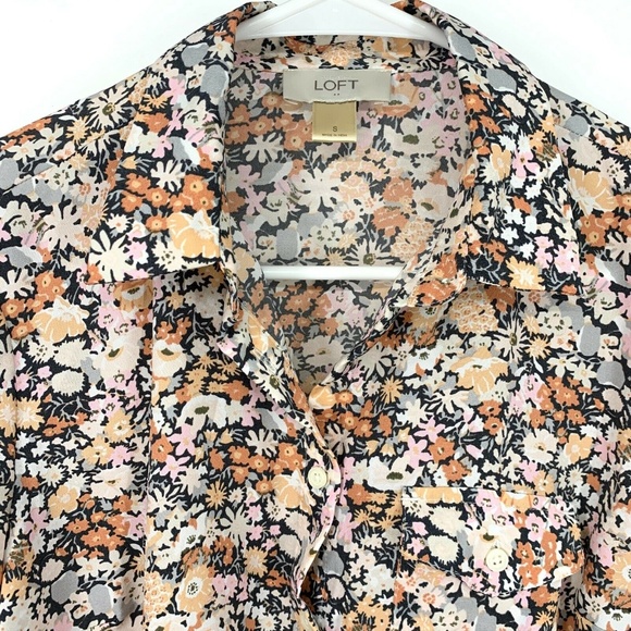 LOFT Floral Button Down Roll Tab Sleeve Dress - Picture 3 of 8